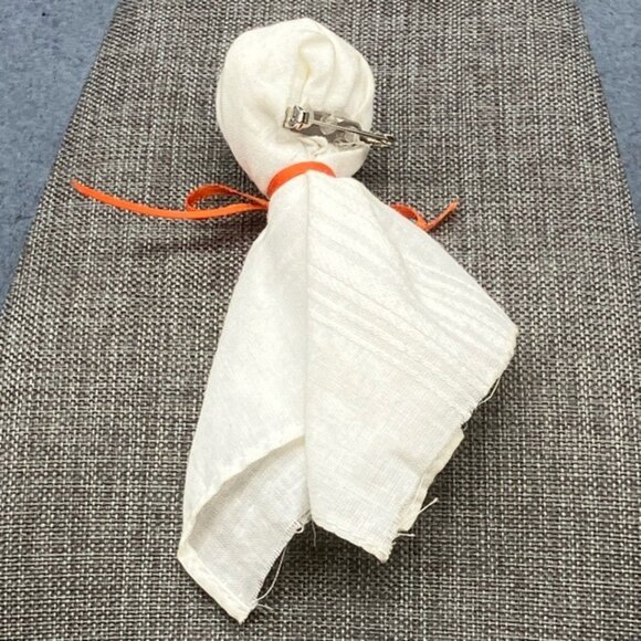 Halloween Ghost Pin Brooch Handmade White Handkerchief Orange Ribbon Cute Spooky - Picture 5 of 9